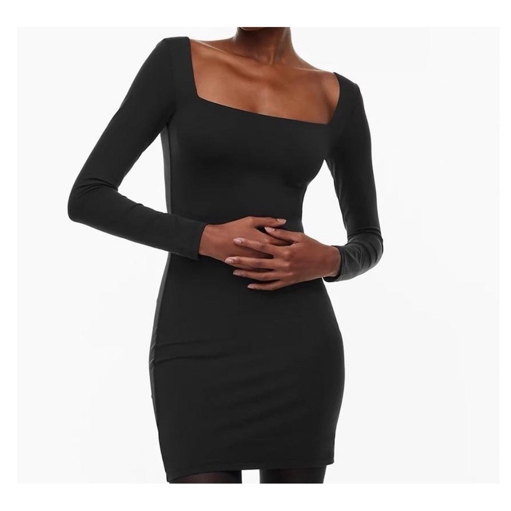 Aritzia Babaton Black Square Neck Long Sleeve Bodycon Mini Dress Large